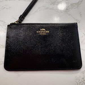 Coach Textured Black Wristlet with Gold Logo